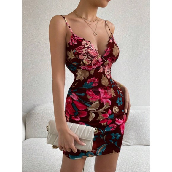 Privé Floral Print Two Tone & Multicolor Flowers Scallop Trim Cami Dress - Picture 4 of 5